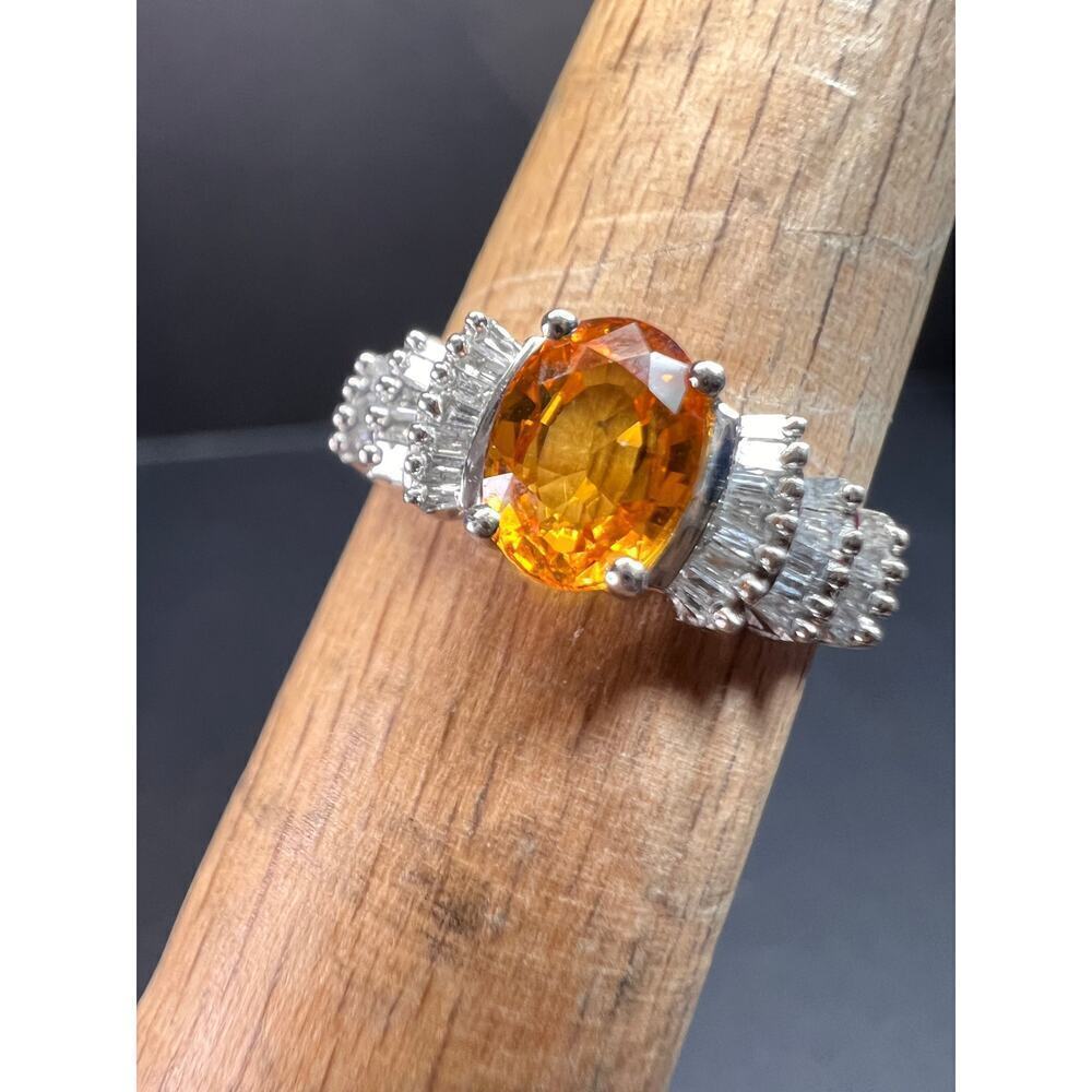14k white gold yellow lab sapphire and diamond ring size 7 - Picture 15 of 16